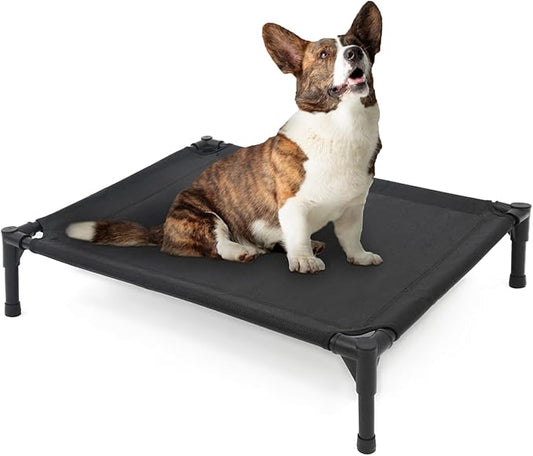 Elevated Dog Bed - Raised Dog Cot Fits Up to 150 LBs, Heavy Duty Pet Cot with Durable Supportive Mesh, Indoor & Outdoor, Black