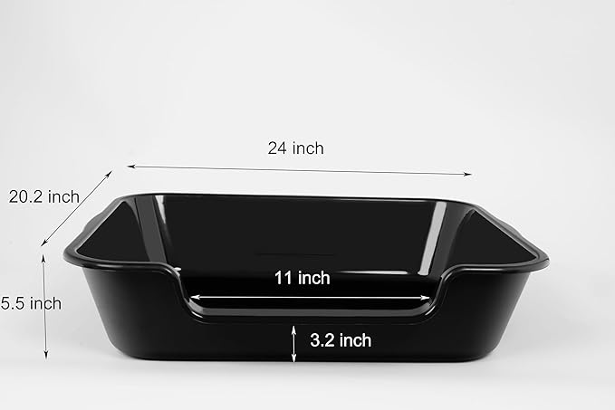 1 Pack of Extra Large Cat Litter Box (ABS Material), Low Entry Senior Litter Pen for Geriatric Kitty Big Cats, Jumbo Pet Safe Litter Boxes Tray for Pets Potty (Black, 24" L x 20" W)