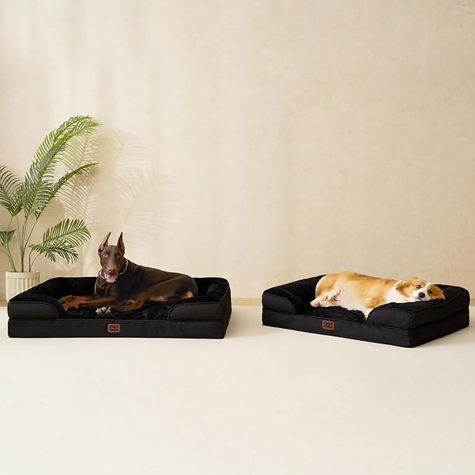 EHEYCIGA Orthopedic Dog Beds for Extra Large Dogs, Waterproof Memory Foam XL Dog Bed with Sides, Non-Slip Bottom and Egg-Crate Foam Big Pet Couch Bed with Washable Removable Cover, Black