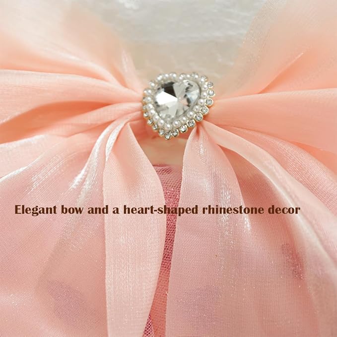 Dog Princess Dress with Heart Patterns & Bow Puppy Clothes for Small Dogs Girl Fancy Cat Birthday Outfit Pet Wedding Dresses (Pink White, X-Large)