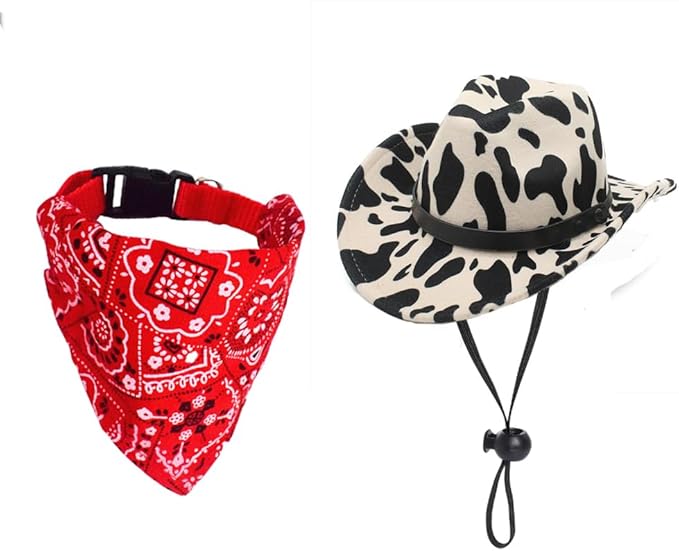 Dog Cowboy Costume Mini Cowgirl Hat Pet Bandana Halloween Costume for Cat Size S