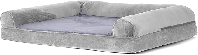 Furhaven Orthopedic Dog Bed for Large Dogs w/ Removable Bolsters & Washable Cover, For Dogs Up to 95 lbs - Faux Fur & Velvet Sofa - Smoke Gray, Jumbo/XL