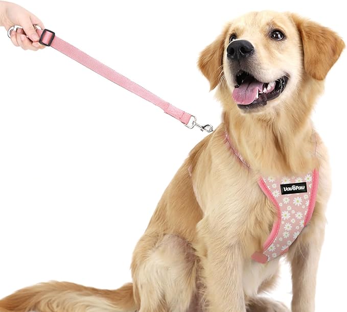 Dog Seat Belt, Safety Vest Dog Car Harness with Adjustable Buckle Dog Seat Belt for Vehicle Nylon Pet Safety Seat Belts Heavy Duty(L, Pink Daisy)