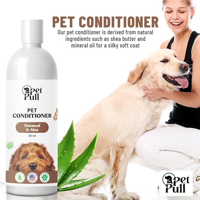 Pet Shampoo and Conditioner for Dogs and Cats - Plant-Based Dog Shampoo Cleanser - Pet Supplies for Pets - Sensitive Skin Dog Wash- Made in The USA (16 oz) (Oatmeal & Aloe, Conditioner)
