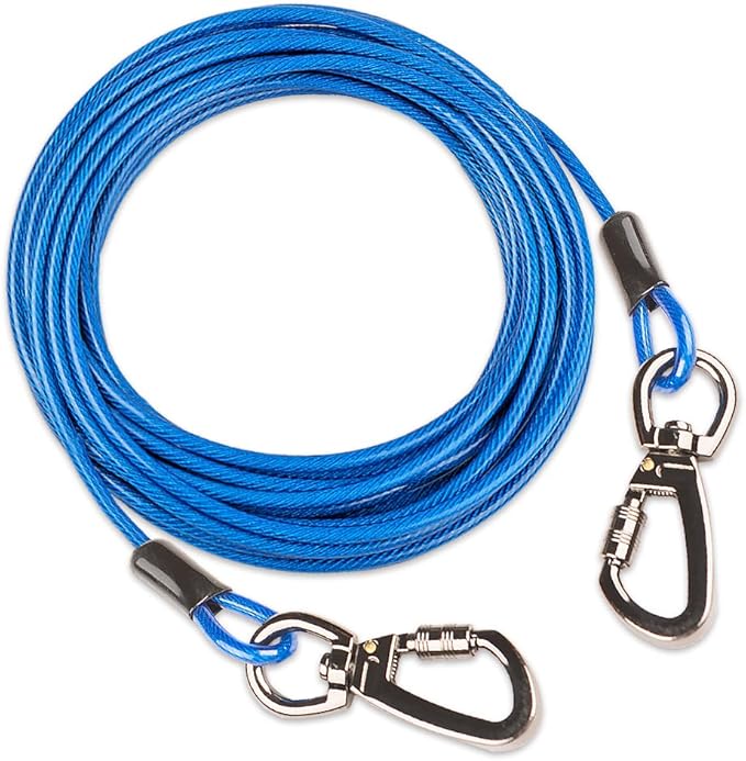 Dog tie Out Cable, 10/20/25/30/50/70/100 feet, Suitable for Dogs up to 350 pounds, Dog Cable with Swivel Buckle, Lightweight, Non-Winding, for Outdoor Camping, Yard Dog Cable (Blue, 30FT)