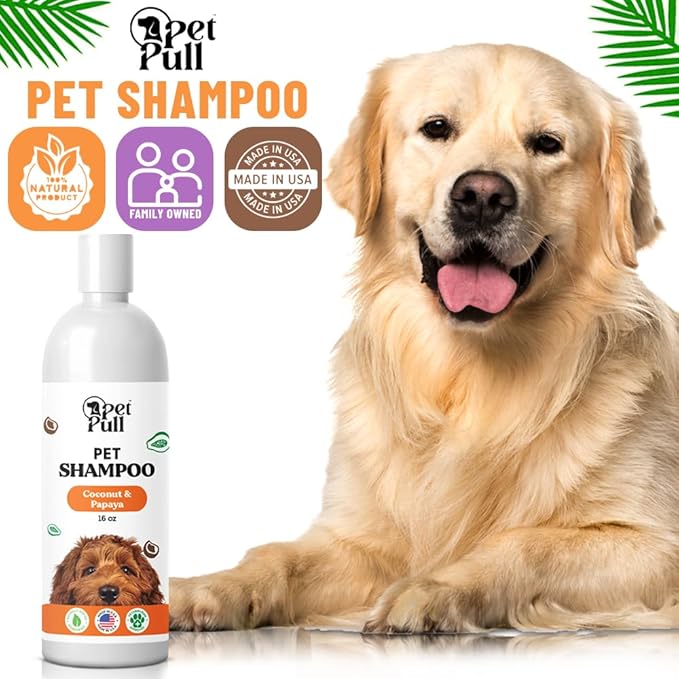 Pet Shampoo for Dogs - Plant-Based Dog Shampoo Cleanser - Dog Wash Pet Supplies for Pets with Coconut and Papaya Scent - Safe and Gentle Sensitive Skin Dog Shampoo - Made in The USA (16Oz)