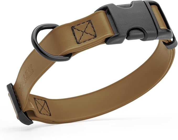 Dogline Biothane Waterproof Dog Collar with Quick Release Buckle Strong Coated Nylon Webbing with Odor- Proof for Easy Care Easy to Clean Fits Small Medium Large Dogs, Coyote Brown 5/8" W 10-14" L
