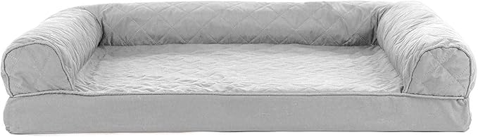 Furhaven Cooling Gel Dog Bed for Large/Medium Dogs w/ Removable Bolsters & Washable Cover, For Dogs Up to 55 lbs - Quilted Sofa - Silver Gray, Large