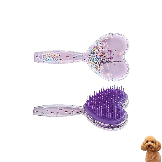 Small Dog Brush, Soft Dog Brush for Shih Tzus, Yorkies, Maltipoos, Maltese ， Love Shape Puppy Massaging Hair Brush, Cat Brush, for Small Dogs Cats Rabbits of All Hair Types (Purple)
