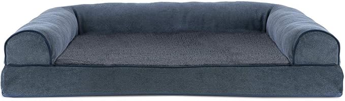 Furhaven Cooling Gel Dog Bed for Large/Medium Dogs w/ Removable Bolsters & Washable Cover, For Dogs Up to 55 lbs - Sherpa & Chenille Sofa - Orion Blue, Large
