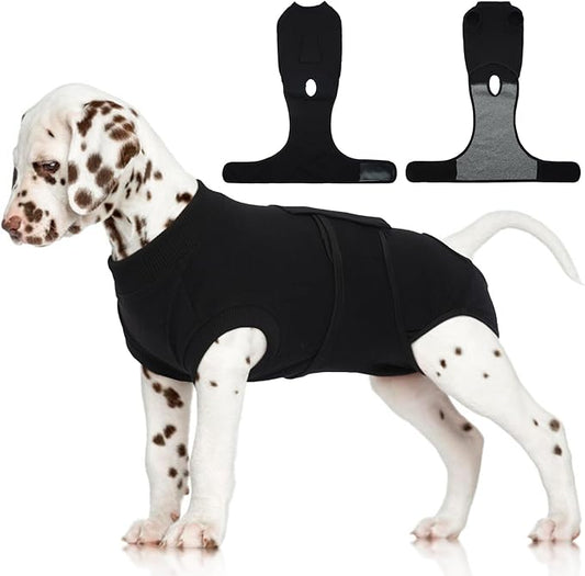 FUAMEY Dog Recovery Suit Male,Dogs Surgery Neuter Suits Puppy Spay Shirts for Female Protect Dog's Skin Anti Licking Abdominal Wounds Doggie Onesie Pet Bodysuit Alternative to Cone Black XS