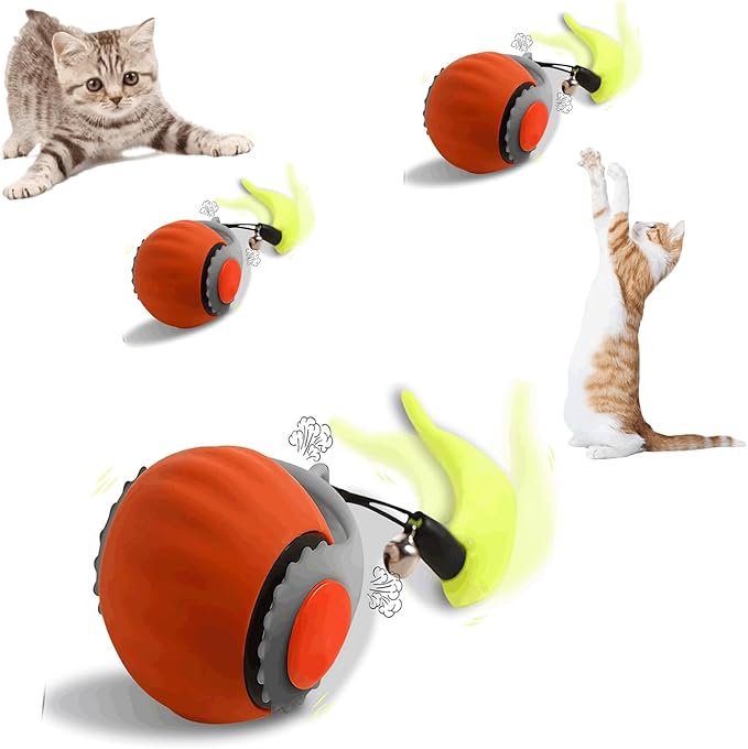 Speedy 3.0 Tail Upgrade Speedy 3.0 Tail Cat Toy,2025 New Turbo Smart Interactive Cat Ball for Indoor,Automatic Moving Smart Toys withTail Two Speed Adjustment (Orange)