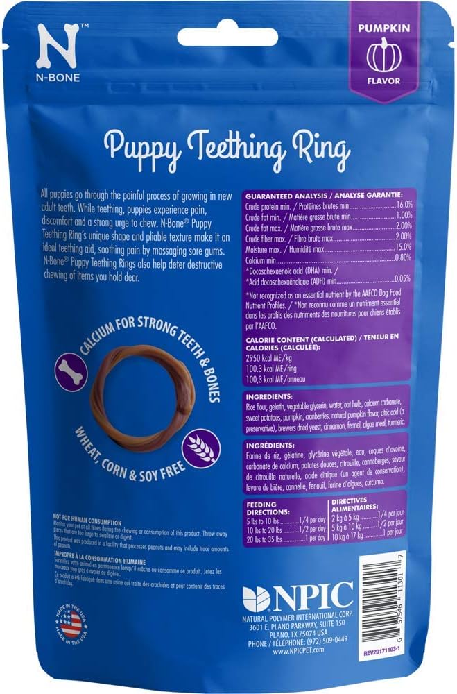 N-Bone Puppy Teething Ring Pumpkin Flavor, 3.6 Oz, 3 Rings