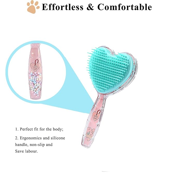 Small Dog Brush, Soft Dog Grooming Comb for Shih Tzus, Yorkies, Maltipoos, Maltese, Love Shape Puppy Massaging Pet Hair Brush, Cat Brush, for Small Dogs Cats of All Hair Types (Pink Blue)