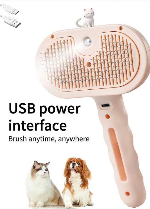 Pet Grooming Steam Brush, Pet Spray Hair Removal Comb, Anti-Static, Rechargeable, Comfortable Grip, for Dogs & Cats, Spray Hair Removal Comb, Steam Brush for Shedding & Grooming, White