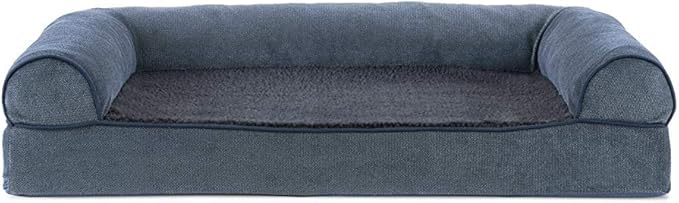 Furhaven Orthopedic Dog Bed for Medium/Small Dogs w/ Removable Bolsters & Washable Cover, For Dogs Up to 35 lbs - Sherpa & Chenille Sofa - Orion Blue, Medium