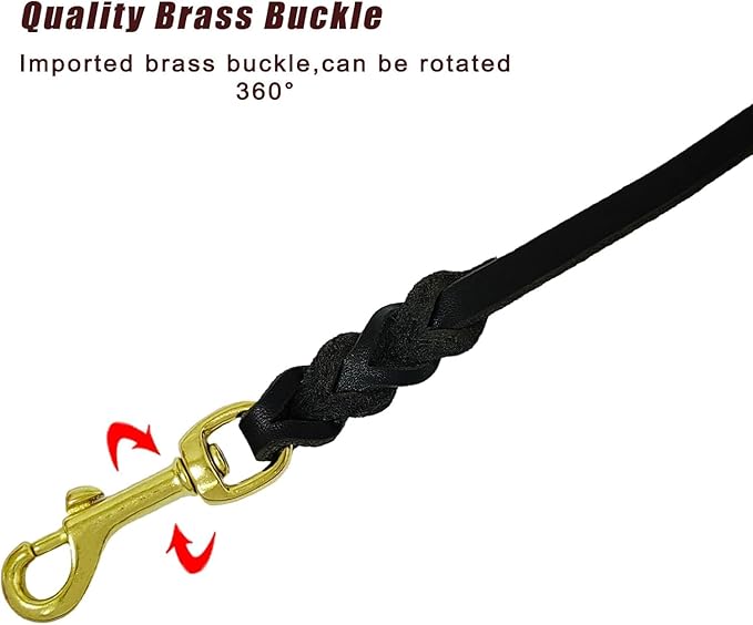LWBMG Leather Dog Leash 4ft x 1/2 inch, Leather Dog Leash for Small Dogs, Strong Sturdy Genuine Leather Braided Dog Leash, Soft and Comfortable Leather Training Leash for Small Medium Dogs Black