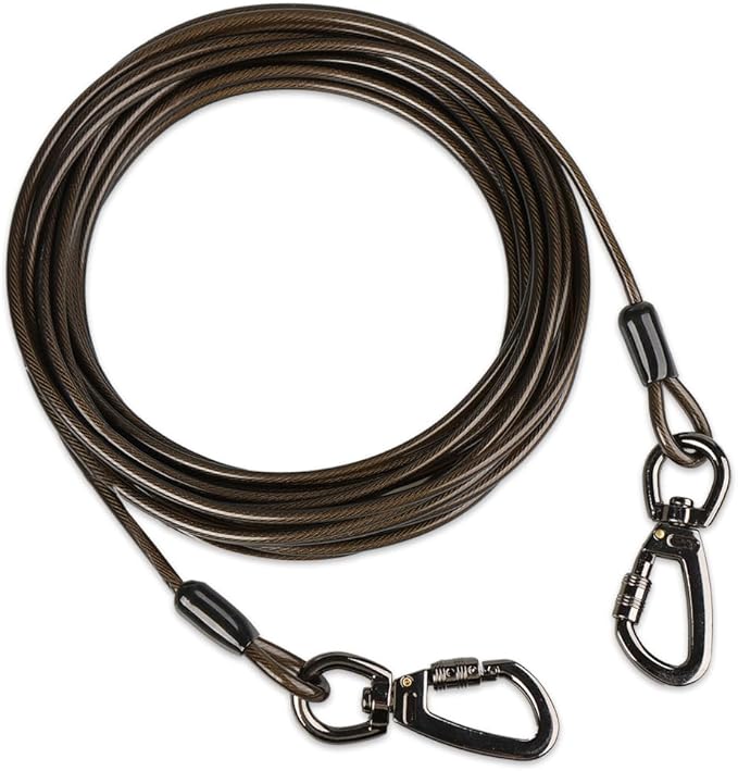 Dog tie Out Cable, 10/20/25/30/50/70/100 feet, Suitable for Dogs up to 350 pounds, Dog Cable with Swivel Buckle, Lightweight, Non-Winding, for Outdoor Camping, Yard Dog Cable (Black, 10FT)