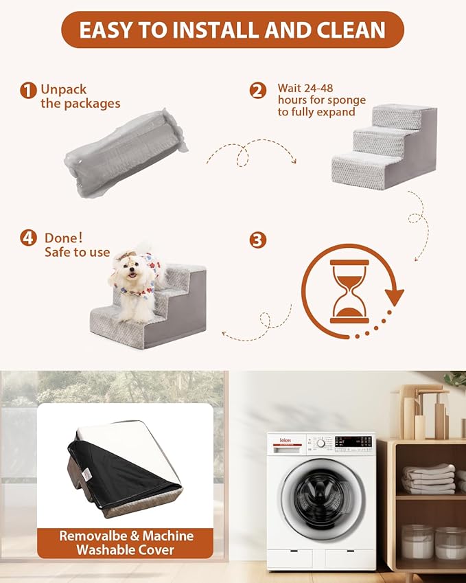 Dog Stairs for Small Dogs,17.5" H,4-Step Dog Steps for High Bed Couch and Sofa,Pet Stairs for Dogs and Cats Climbing with Non-Slip Bottom and Washable Cover,Light Grey