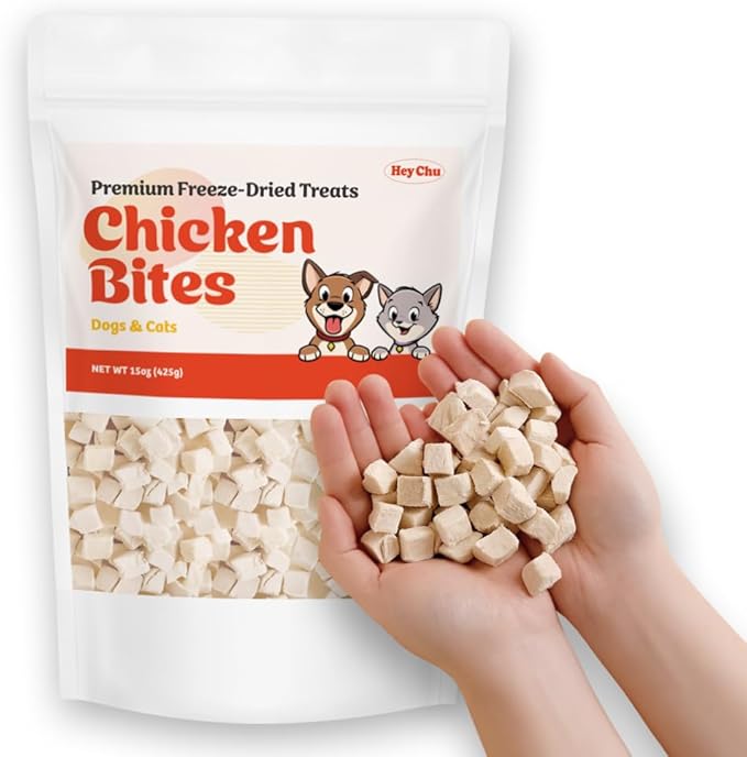 Freeze Dried Raw Single Ingredien Chicken Bite Dog Treats & Cat Treats – 15oz Chicken Breast - High Protein, Grain Free, Bite-Sized, Weight Control Training Treats Snacks