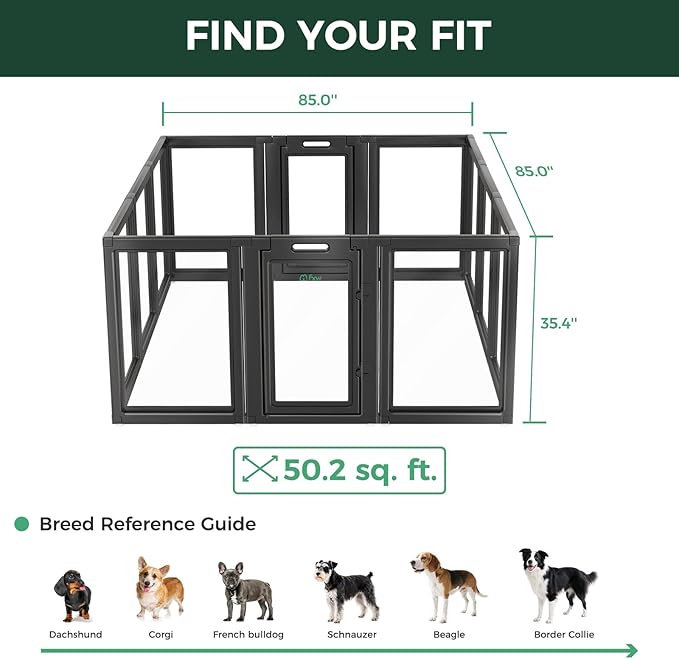 FXW AuraSpace Acrylic Indoor Unleashed Dog Playpen for Medium Dogs, 35 Inch, 12 Panels, Black