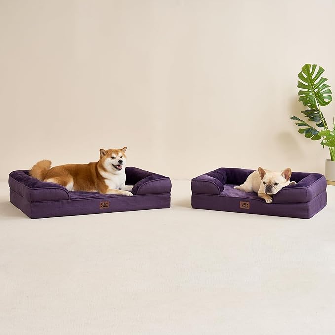 EHEYCIGA Orthopedic Dog Beds for Extra Large Dogs, Waterproof Memory Foam XL Pet Bed with Sides, Non-Slip Bottom and Egg-Crate Foam Big Dog Couch Bed with Washable Removable Cover, Purple