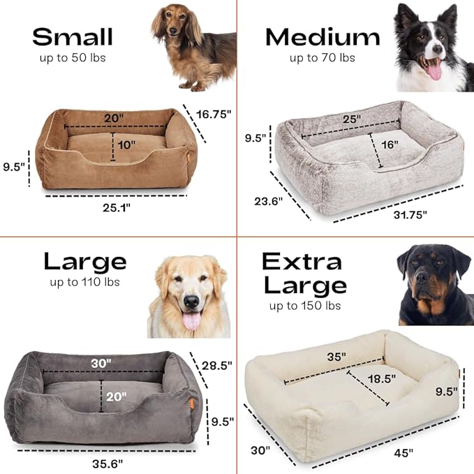 FUZI Luxury Aesthetic Dog Bed for Large Dogs with Washable Cover, Pet Couch, Pet Bed with Sides, Non-Slip Bottom, Soft and Durable Calming Dog Bed, Faux Rabbit Fur, Large 35.6x28.5x9.5 Soft White