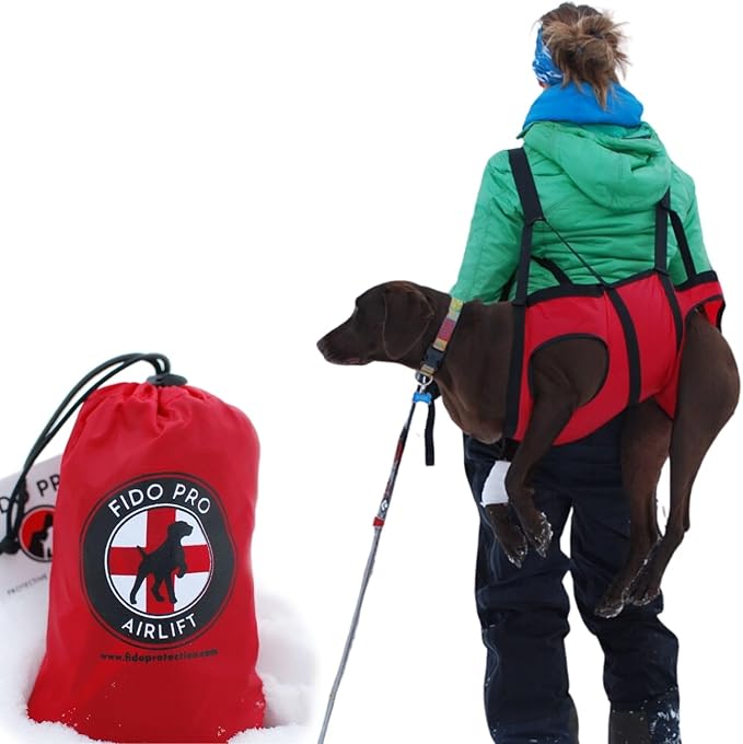 Fido Pro Airlift Emergency Dog Rescue Sling - Lightweight, Packable Dog Sling for Large Dogs with 8-Point Support System for Safe Transport - Ideal for Hiking, Skiing - Fits Dogs 45-70 lbs