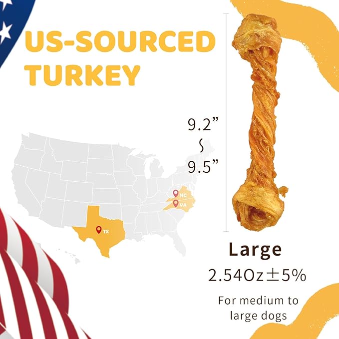 iPaw Turkey Tendons for Dogs, 100% Turkey and US Sourced Raw Material, Hypoallergenic, All Natural Human Grade Puppy Chew, Rawhide Alternative Dog Treats, 10 Unit/Box Bone (Large)