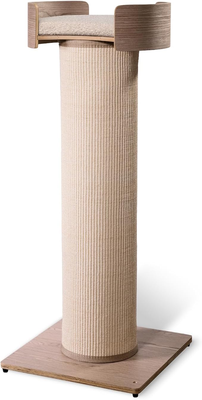 ONE FAST CAT - Giant Scratching Tower w/Perch - 44.5" Height with Replaceable Sisal and Removable Bed - Ash