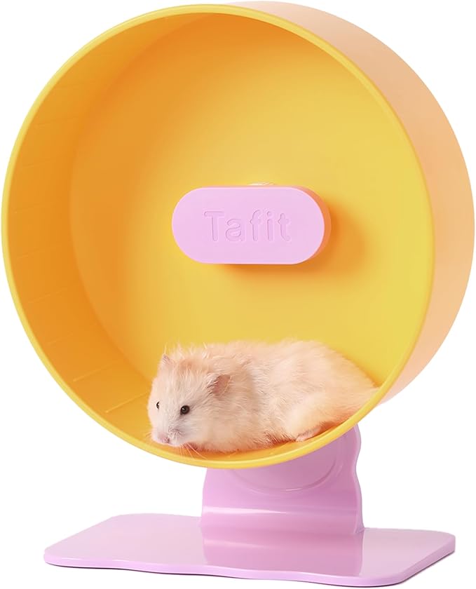 Quiet Hamster Wheel 10.2 Inch Dual-Bearings Silent Small Animals Running Exercise Wheel Height Adjustable for Syrian Hamsters, Gerbils, Rats, or Other Small Pets, Passionfruit Yellow
