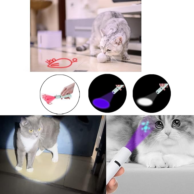 PARTSPOWER Laser Pointer Interative Cat Toy for Cats to Chase, Rechargeable Red Laser Light Pointer Exercises Training Tool for Kittens Cats Dogs (White)