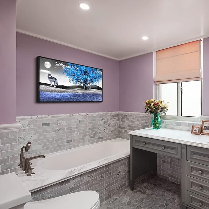 Frame Canvas Wall Art For Living Room Family Wall Decorations For Bedroom Modern Office Wall Decor Paintings Blue Tree Landscape Pictures Artwork Canvas Art Prints Home Decor Black Framed 24" X 48"