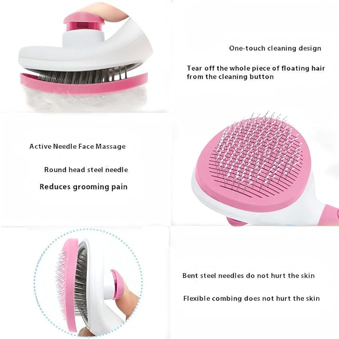Cat Hair Brush, Cat Brush for Shedding with Metal Comb, Self Cleaning Pet Hair Brush with Release Button - Skin Friendly Deshedding Grooming Brush for Short and Long Haired Cats