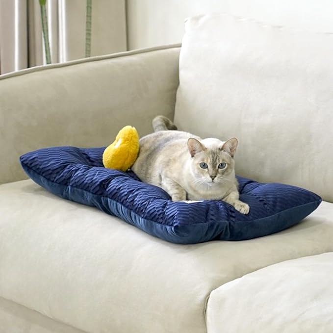 FUNNY FUZZY 2 in 1 Dog Bed Crate Pad Mat, Washable Reversible Pet Floor Mats,Fluffy Kennel Pad for Small Large Sized Dog,Indoor Cats,Sleeping Mattress, 23.6" × 17.9", Midnight Blue