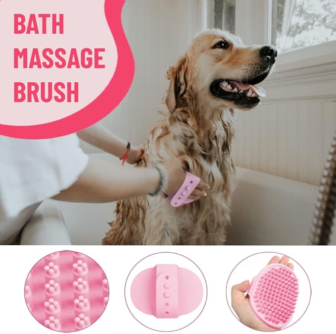 Dog Grooming Kit - Deshedding Brush for Short Hair, Slicker Brush, Flea Comb, Puppy Brush Set in Pink