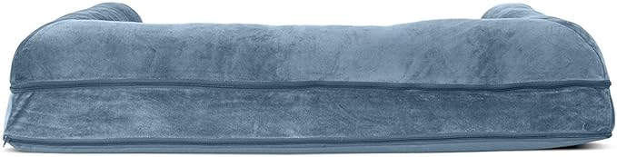 Furhaven Orthopedic Dog Bed for Large Dogs w/ Removable Bolsters & Washable Cover, For Dogs Up to 95 lbs - Faux Fur & Velvet Sofa - Harbor Blue, Jumbo/XL