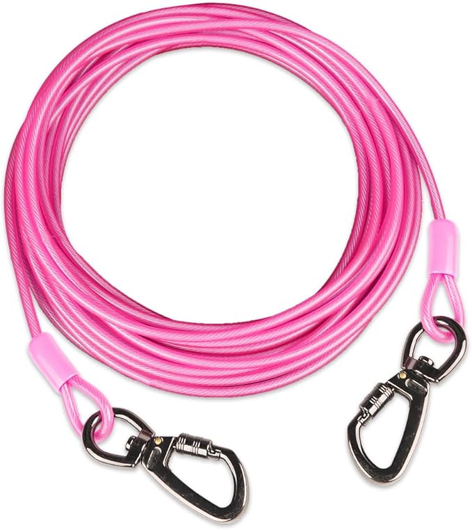 Dog tie Out Cable, 10/20/25/30/50/70/100 feet, Suitable for Dogs up to 350 pounds, Dog Cable with Swivel Buckle, Lightweight, Non-Winding, for Outdoor Camping, Yard Dog Cable (Pink, 20FT)