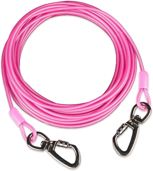 Dog tie Out Cable, 10/20/25/30/50/70/100 feet, Suitable for Dogs up to 350 pounds, Dog Cable with Swivel Buckle, Lightweight, Non-Winding, for Outdoor Camping, Yard Dog Cable (Pink, 10FT)