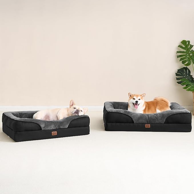 EHEYCIGA Memory Foam Dog Bed for Medium Size, Orthopedic Dog Sofa with Sides and Waterproof Liner, Washable Bolster Pet Bed Couch with Removable Cover, 30x20x6.5 Inch, Grey/Black