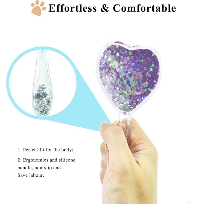 Small Dog Brush, Soft Brush for Shih Tzus, Yorkies, Maltipoos, Maltese, Love Shape Puppy Massaging Hair Comb for Small Dogs Cats Rabbits of All Hair Types (Glitter Purple)