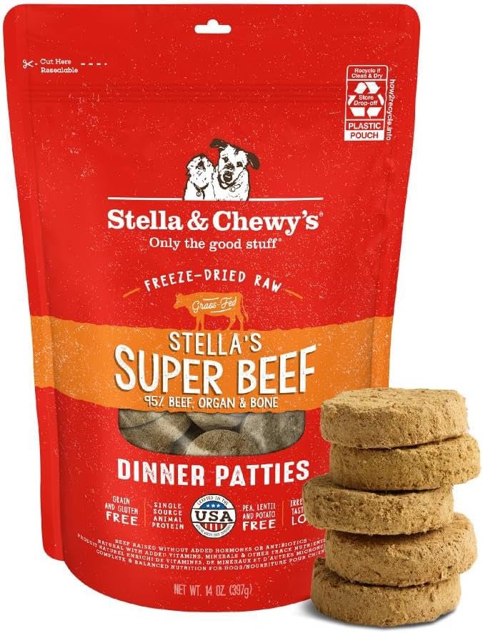 Stella & Chewy's Freeze-Dried Raw Dinner Patties - Beef Recipe - High Protein Grain-Free Puppy & Dog Food - Perfect For Picky Eaters - 14 oz