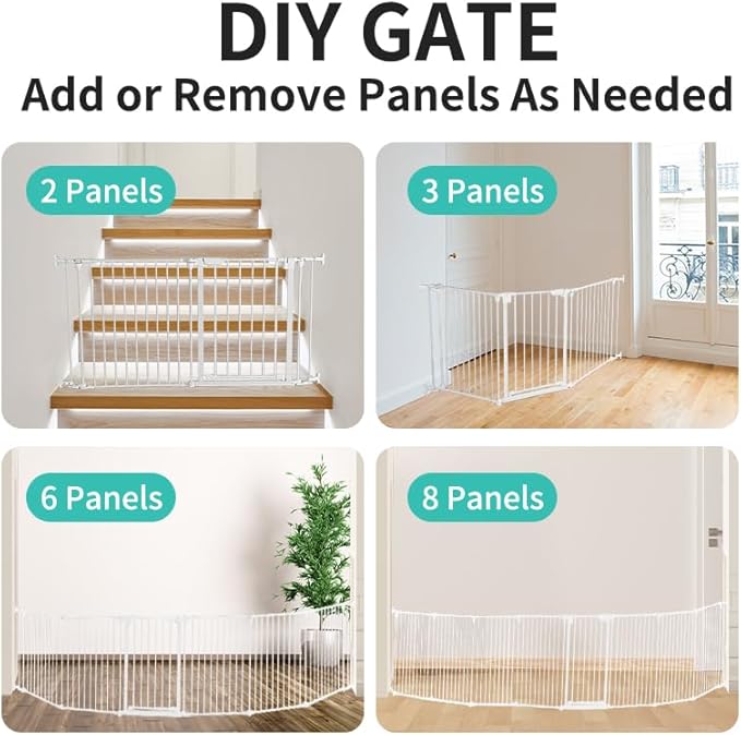 Extra Wide Baby Gate, 30" Tall 142" Wide Configurable Baby Gate Fireplace Safety Fence, Metal Pet Safety Playpen for Toddler/Pet/Dog Christmas Tree Fence (Whtie, (6-Panel))