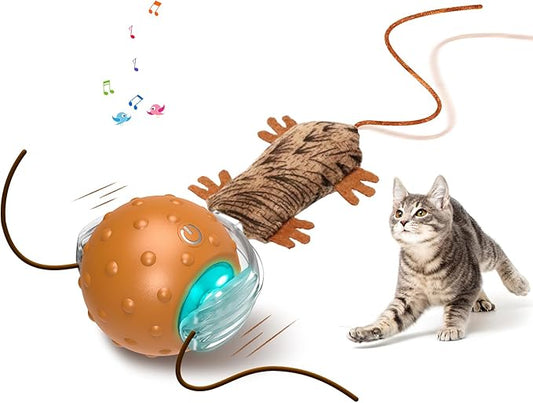 Interactive Cat Toys Ball Mouse Chirping Game Motion Activated Play Cat Ball Fast Rolling on Carpet, for High Energy Kittens