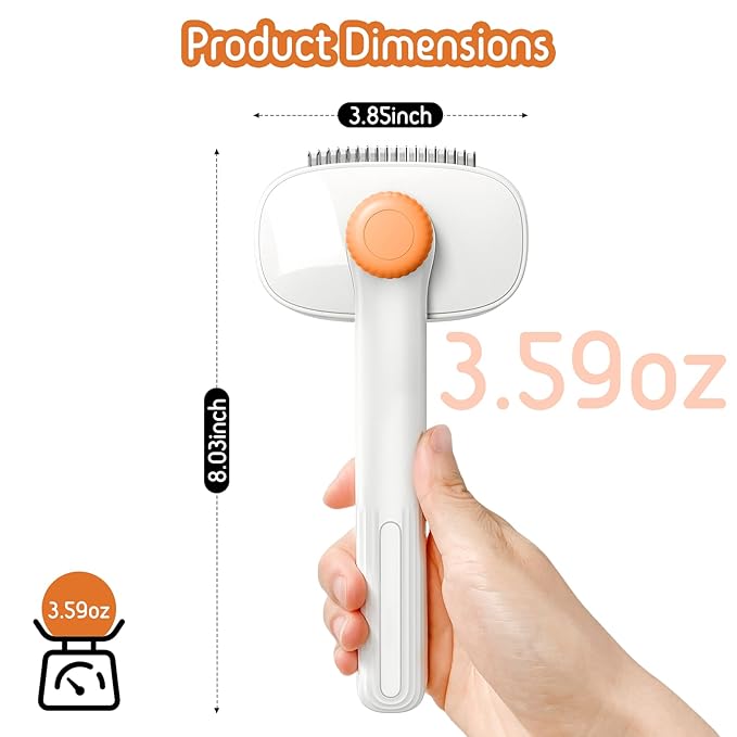 Self Cleaning Slicker Brush, 2-in-1 Cat Brush for Shedding, Skin Friendly Grooming Tool for Long & Medium-Long Hair Pets, Adjustable Bristle Length with Dematting Comb for Cats, Dogs (Orange)