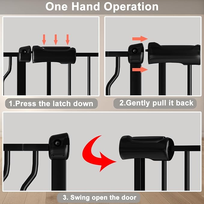 Fairy Baby Walk Through Baby Gate 38.5-43.5 Inch Wide, Pressure Mounted Safety Gate with Door No Drill, Black Tension Metal Gate for Dog and Toddler