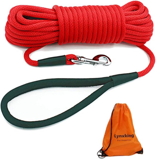 lynxking Check Cord Dog Leash Long Lead Training Tracking Line Comfortable Handle Heavy Duty Puppy Rope 10ft 15ft 30ft 50ft for Small Medium Large Dog