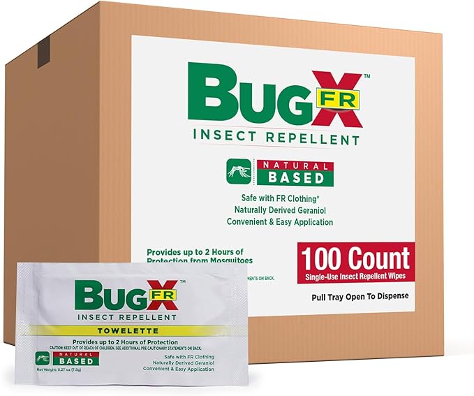 CoreTex Bug X FR DEET-Free Insect Repellent Wipes - Pack of 100 Single-Use, Naturally Derived Geranium Oil Bug Wipes - Protects Against Flies, Fleas & Mosquitoes - Travel Mosquito Repellent Towelettes