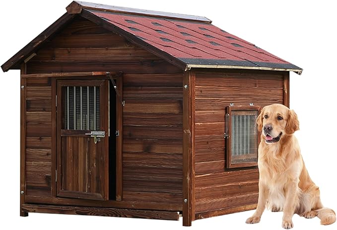 Extra Large Dog House Outdoor Made of Solid Pine Wood, Warm Doghouse, Dog House with Elevated Floor for Large Dogs, (Wood, 4XL)