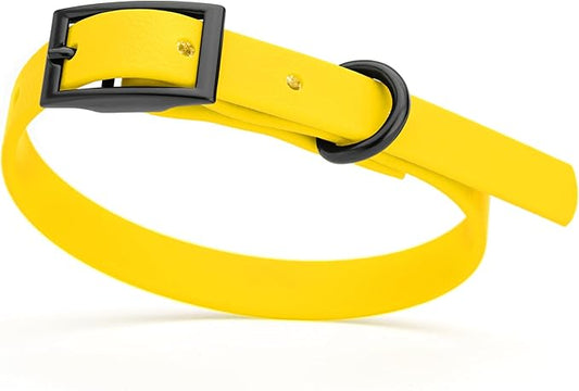 Dogline Biothane Waterproof Dog Collar Strong Coated Nylon Webbing with Black Hardware Odor- Proof for Easy Care Easy to Clean High Performance Fits Small Medium or Large Dogs, Lemon Yellow